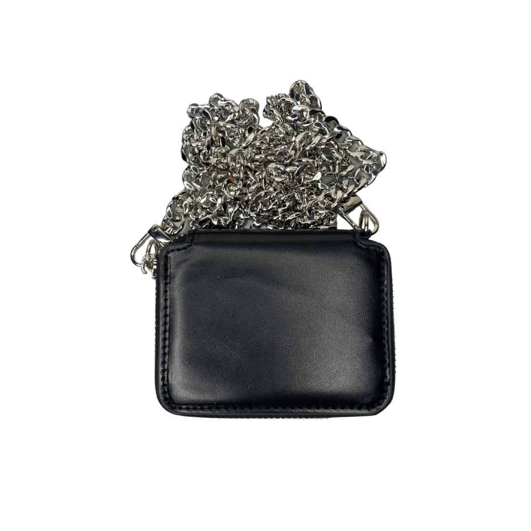 Chainy PU leather crossbody bag with detachable silver chain strap