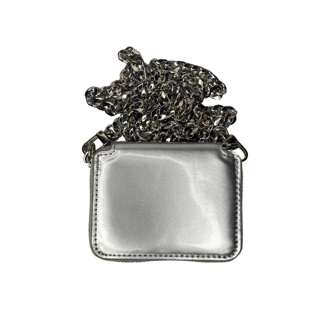 Chainy PU leather crossbody bag with detachable silver chain strap