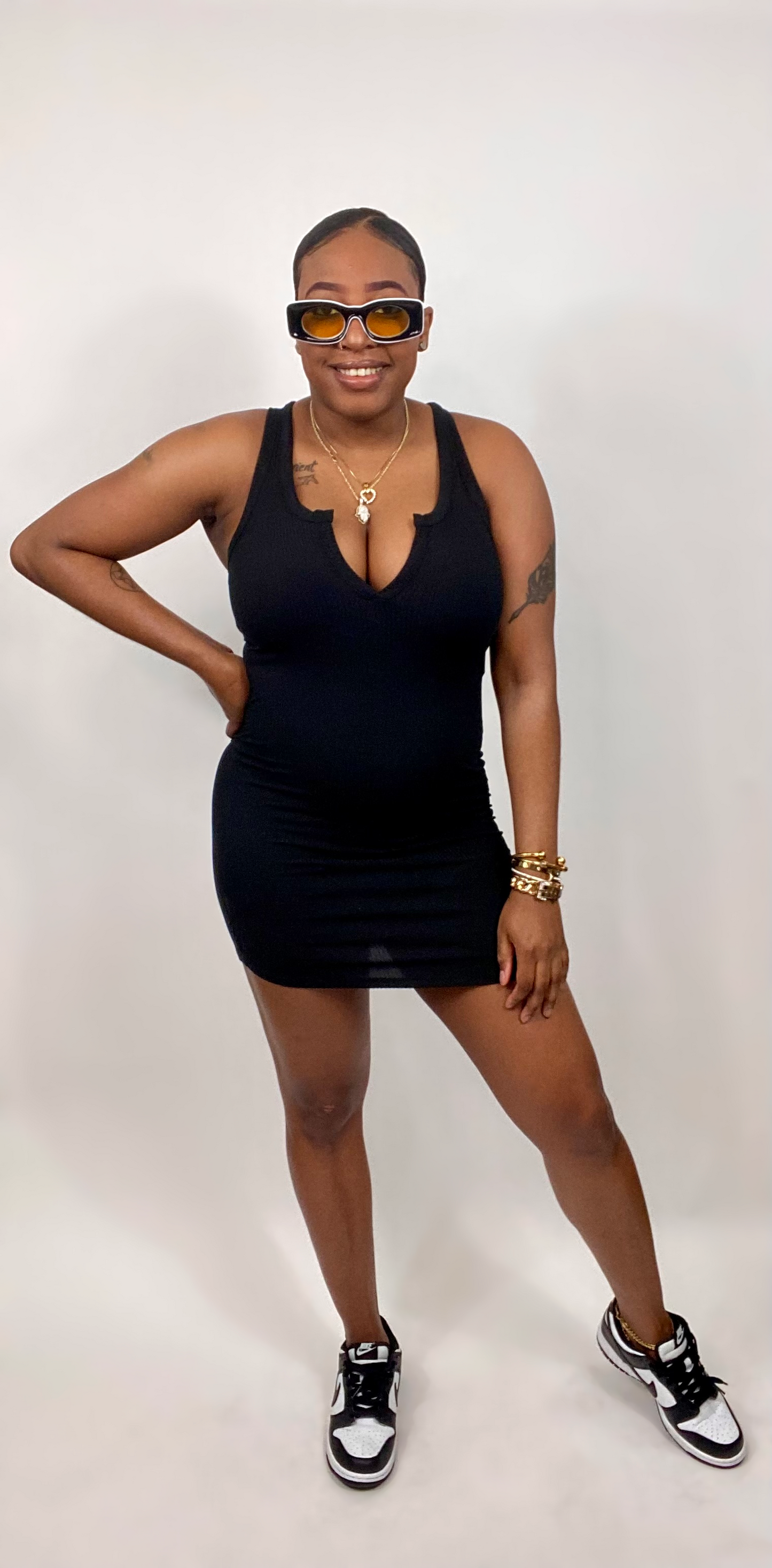 Split Neck Mini T-Shirt Dress
