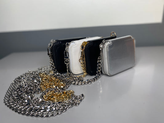 Chainy PU leather crossbody bag with detachable silver chain strap